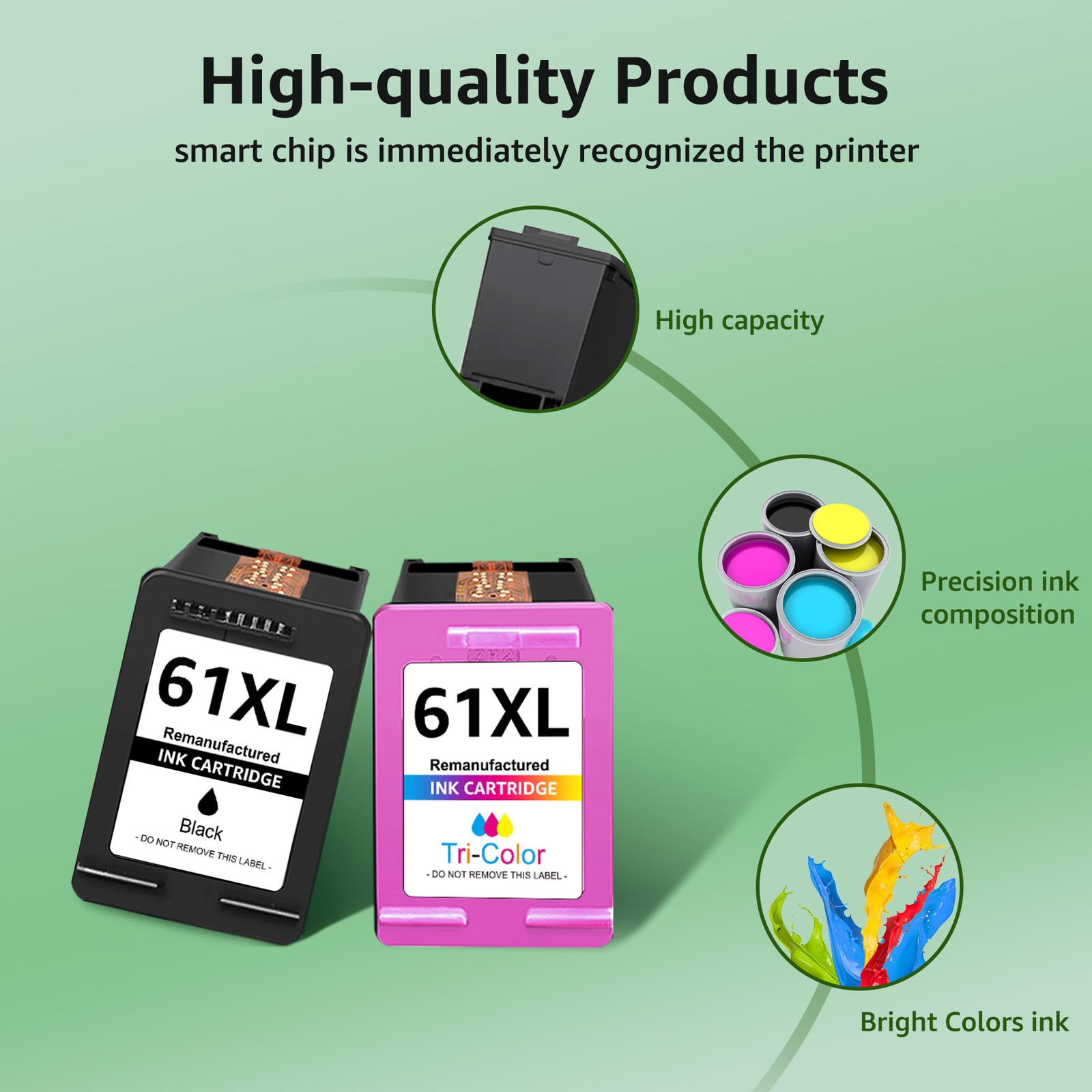 61XL Ink Cartridge Combo Pack for HP Ink 61 Works with HP Envy 4500 5530 Printer