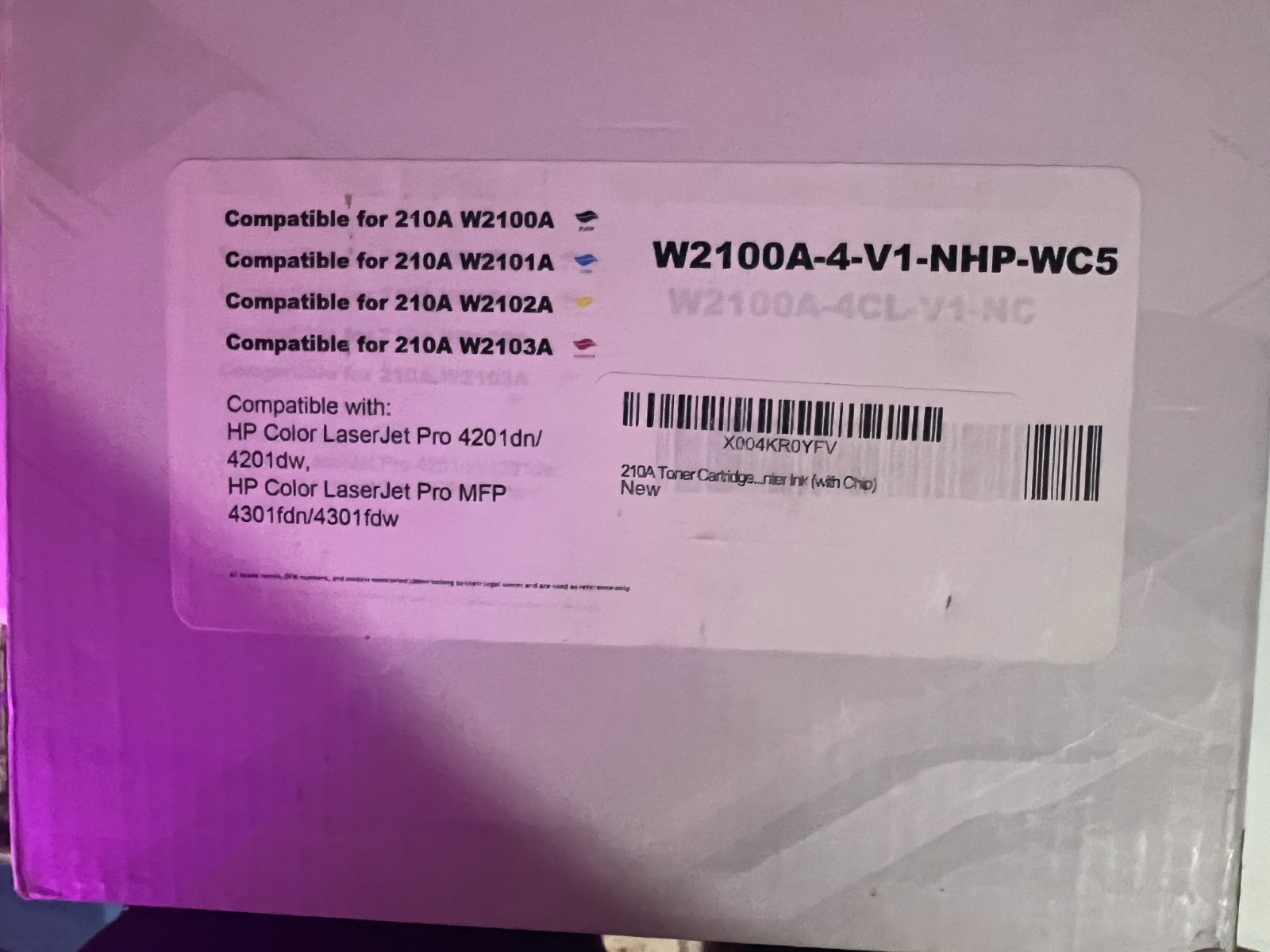 4 Pack 210A Toner Cartridges Compatible for HP 210A W2100A 210X W2100X Toner