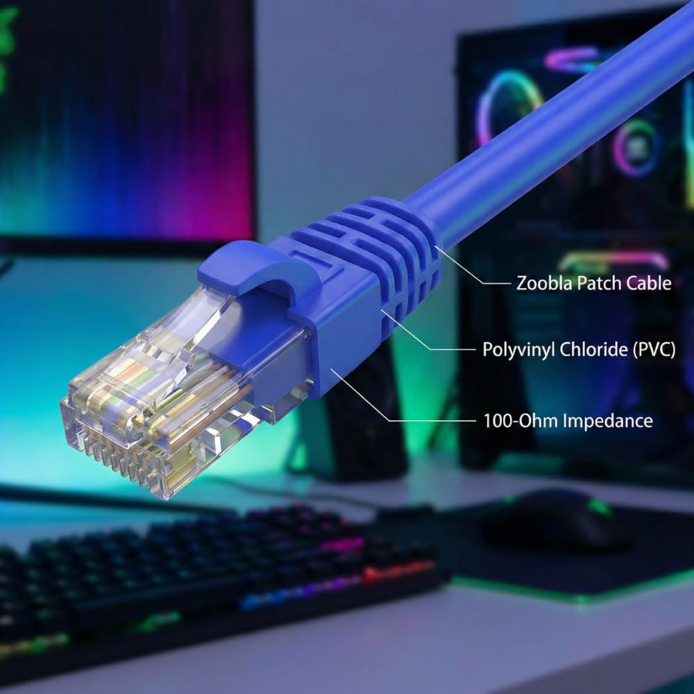 Cat7 SFTP Ethernet Patch Cord 0.5Ft – 100% Pure Copper LAN Cable, Double Shielde