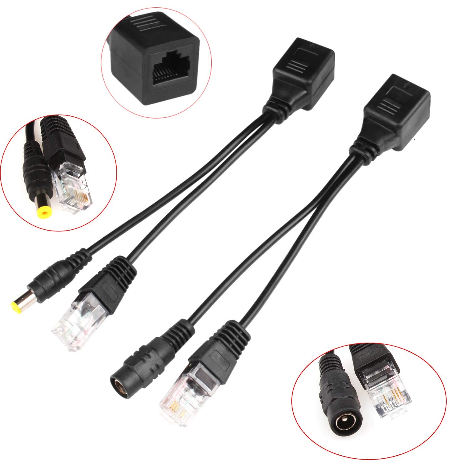 6Pair Passive PoE Injector Splitter Kit 5.5×2.1mm DC Connector RJ45 Adapters