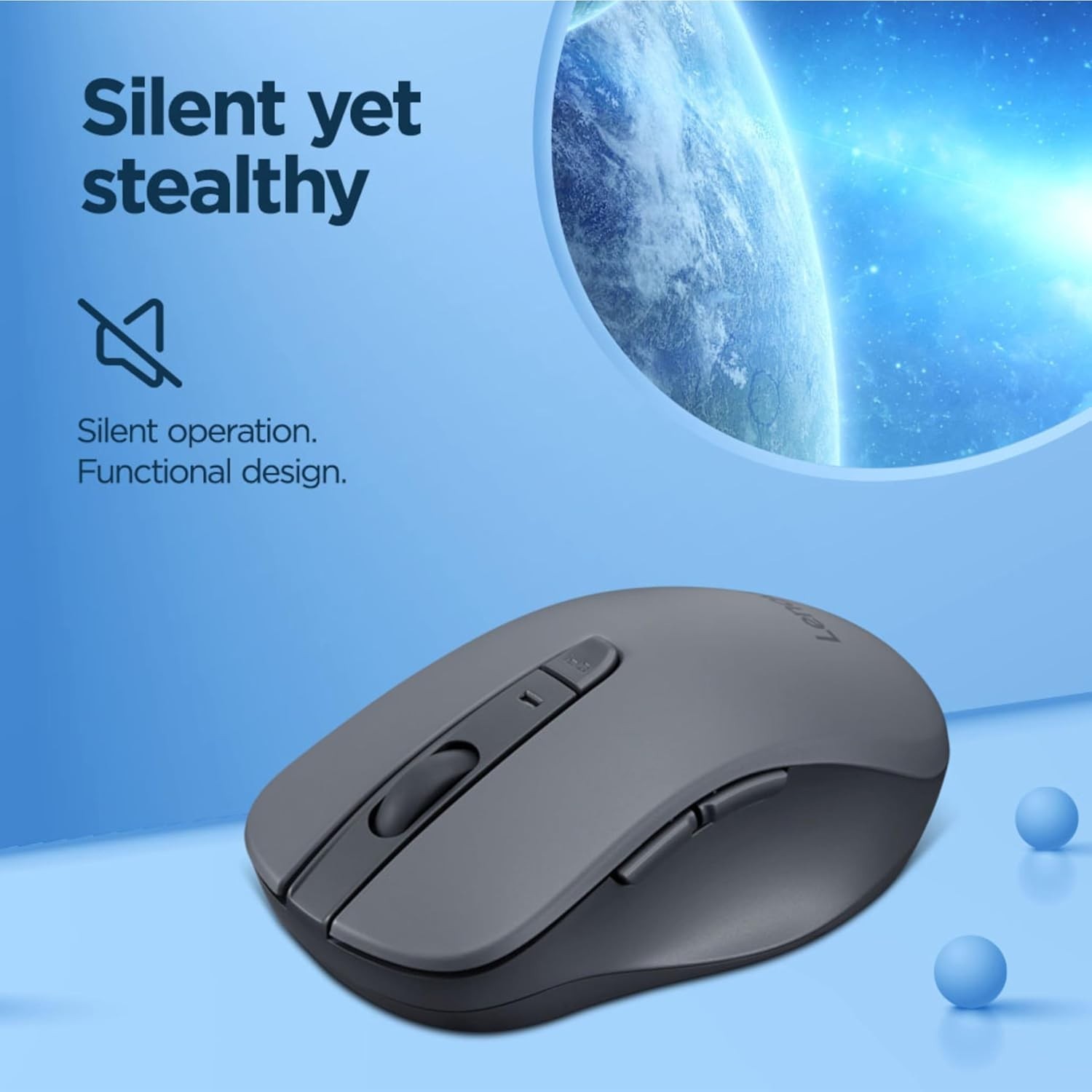 Lenovo WL310 Bluetooth Silent Mouse, Ergonomic, Adjustable DP,Grey