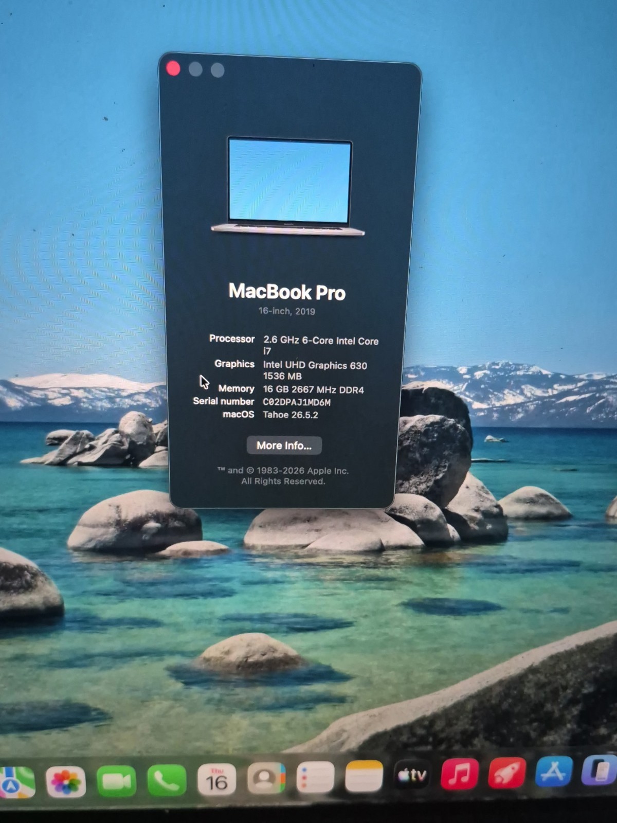 Apple MacBook Pro 16″ 2019 Intel i7-9750H Space Gray 16GB RAM 500GB SSD A2141