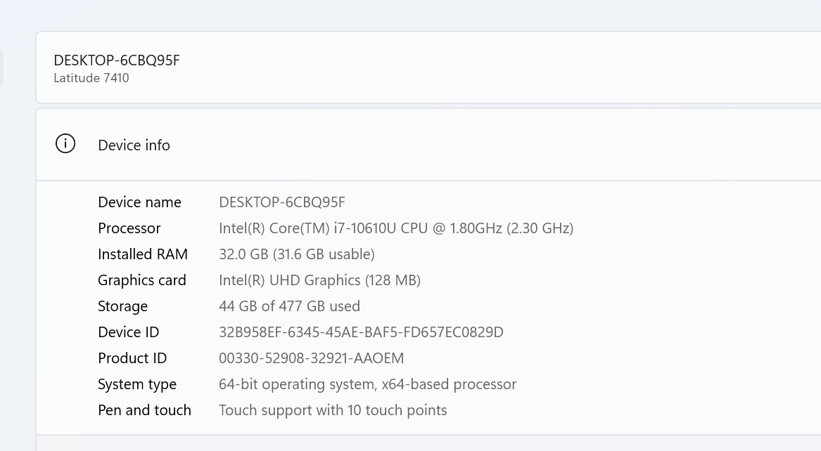 Dell Latitude 7410 14″ FHD TOUCH vPRO i7-10610U 1.8GHz 32GB 512GB SSD W11Pro +PA