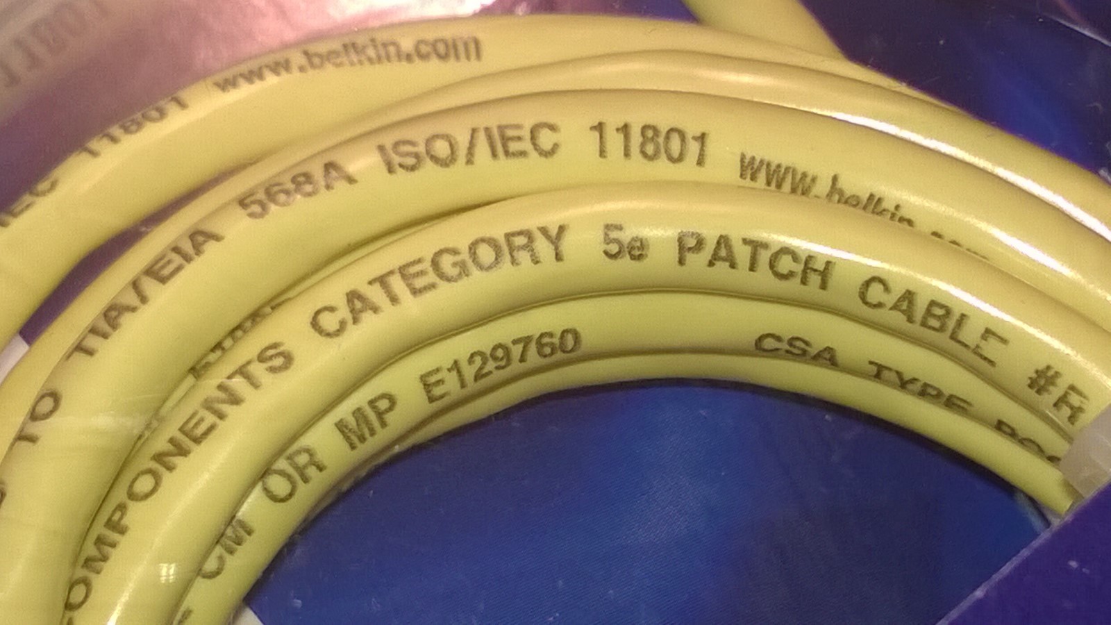 Belkin CAT5e Crossover Patch Cable RJ45 Connectors 7 ft. Yellow NOS