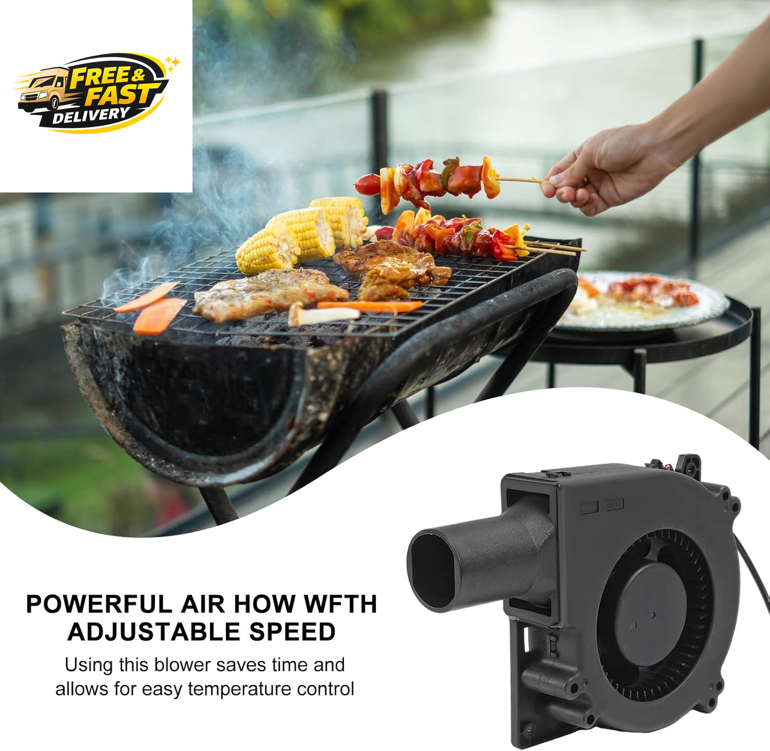 120Mm BBQ Fan 12V 4.72In Blower Brushless with 110V/120V Variable Speed