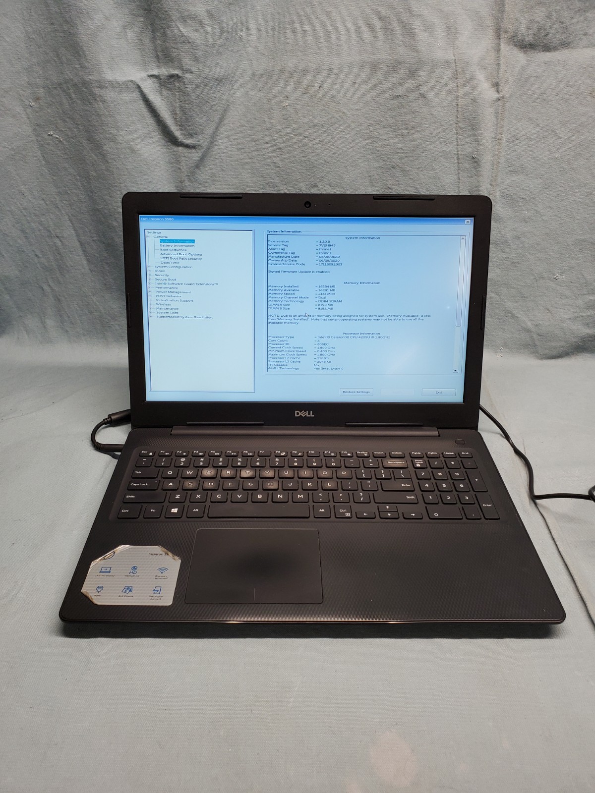 Dell Inspiron 3580 15″ Celeron 4205U 1.80GHz/ 16GB / 256GB SSD #2545