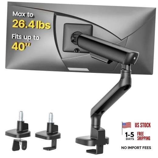 Mechanical Spring Single Monitor Arm for 27 32 34 40in Screens | Black, Built