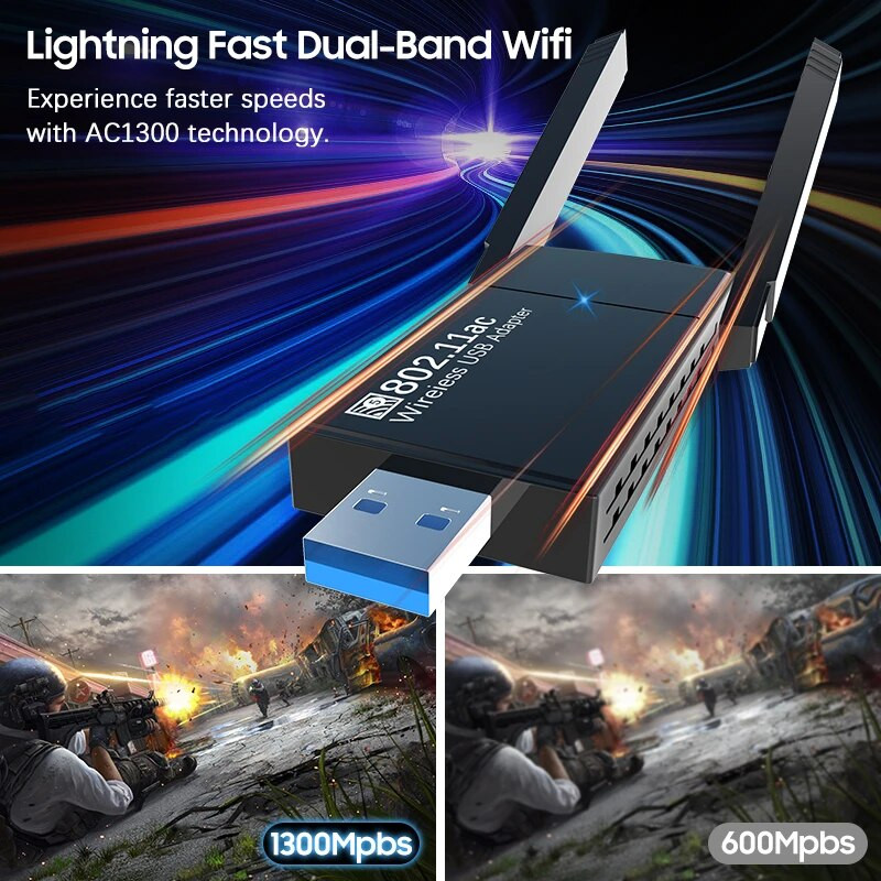 USB 3.0 Wireless WIFI Adapter 1300Mbps Long Range Dongle Dual Band Network lot