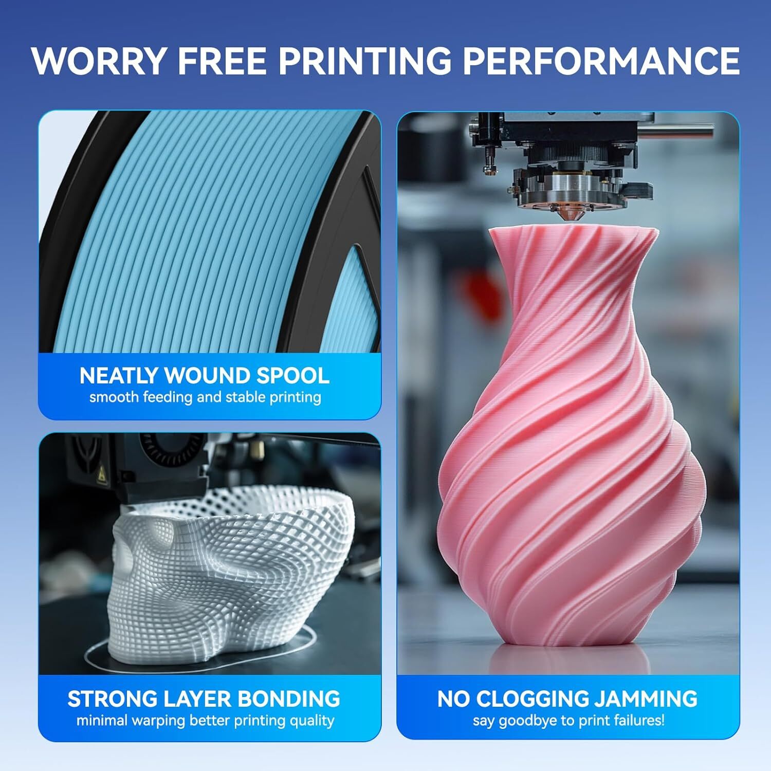 JAYO PLA Matte PETG PLA+ SILK ABS TPU 1.75mm Filament 1.1KG Spool Neatly Wound