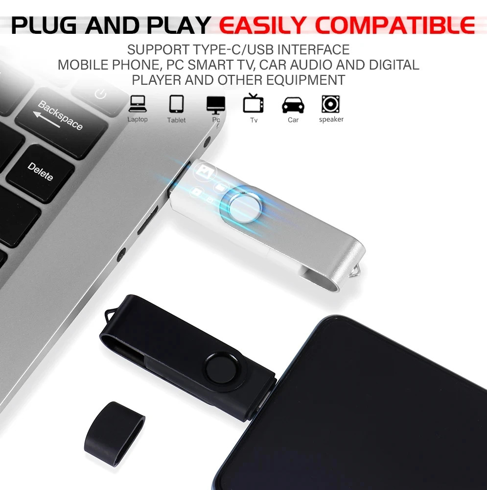 256GB USB 2.0 USB-A & USB-C Flash Drive Dual Connector Portable
