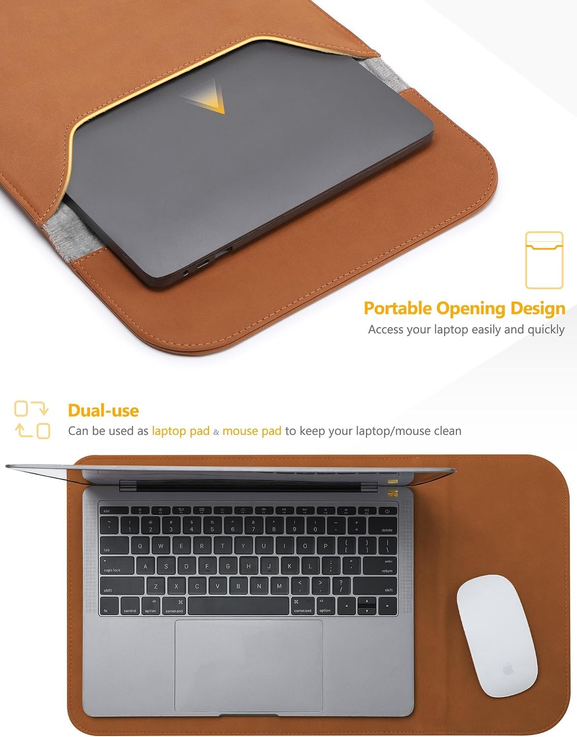Sleeve for 13.3-14 Inch Laptop, Faux Suede Leather, Brown Color