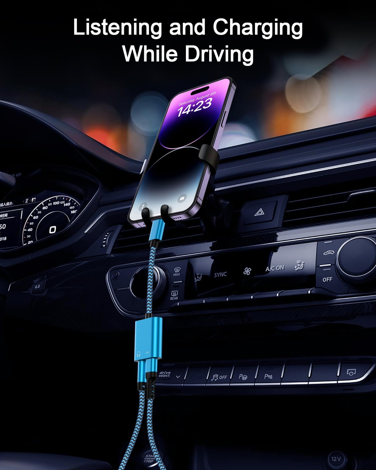 iPhone Headphone Adapter with Charge 2-in-1 Lightning to 3.5mm Female Blue