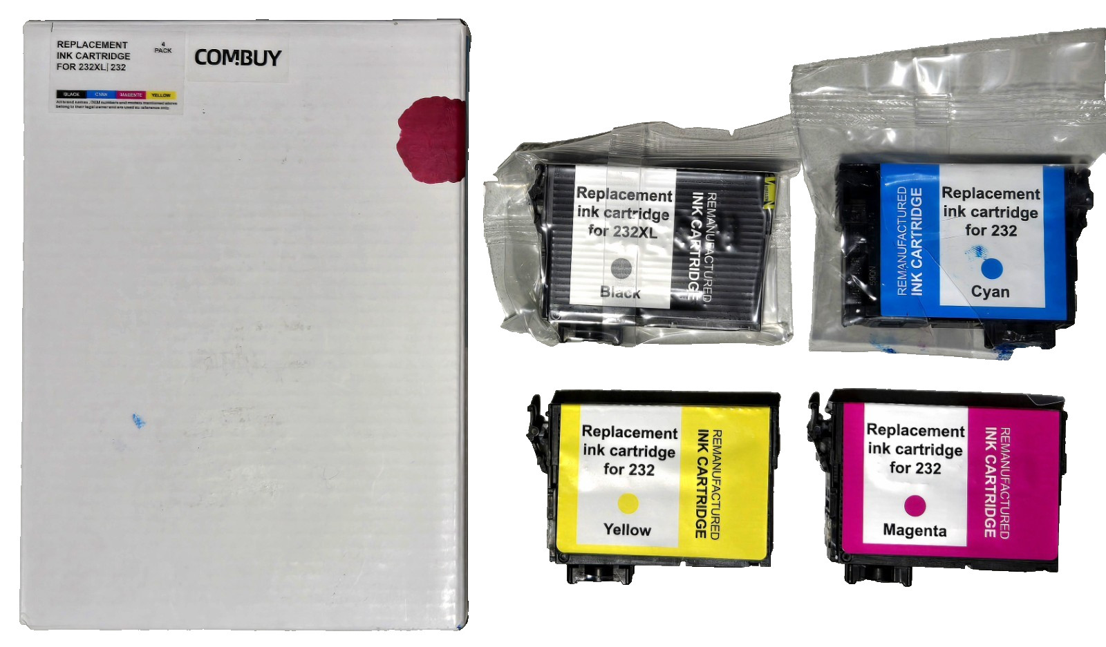 232XL Ink Cartridges 4-Pack for Epson Multi-Color Yellow Magenta Cyan Black