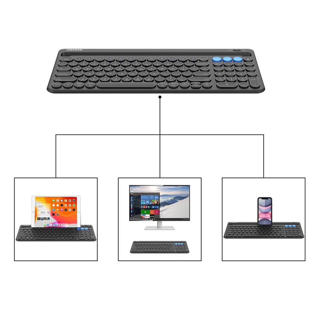 Wireless Bluetooth Keyboard BuiltIn Cradle For Windows iOS Android Mac