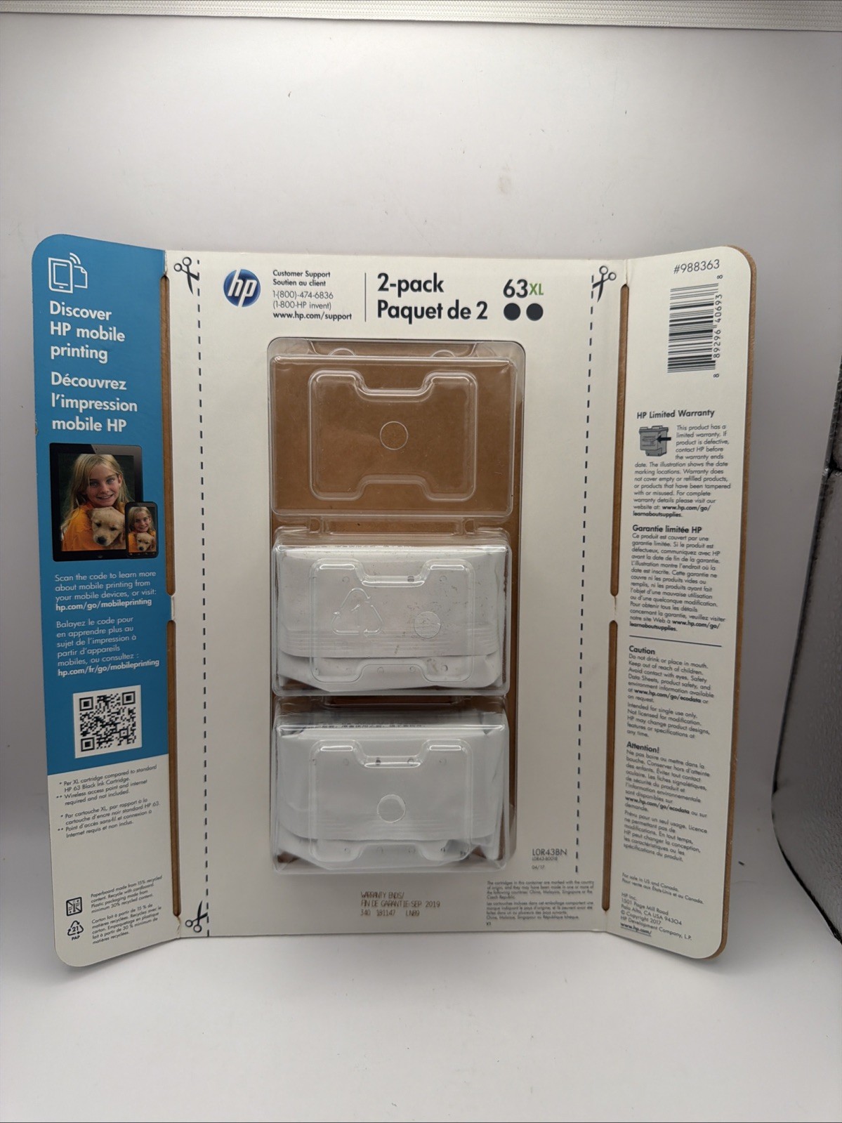 HP 63XL High-Yield Black Original Ink Cartridge (2 Pack) Genuine Retail Box 9/19