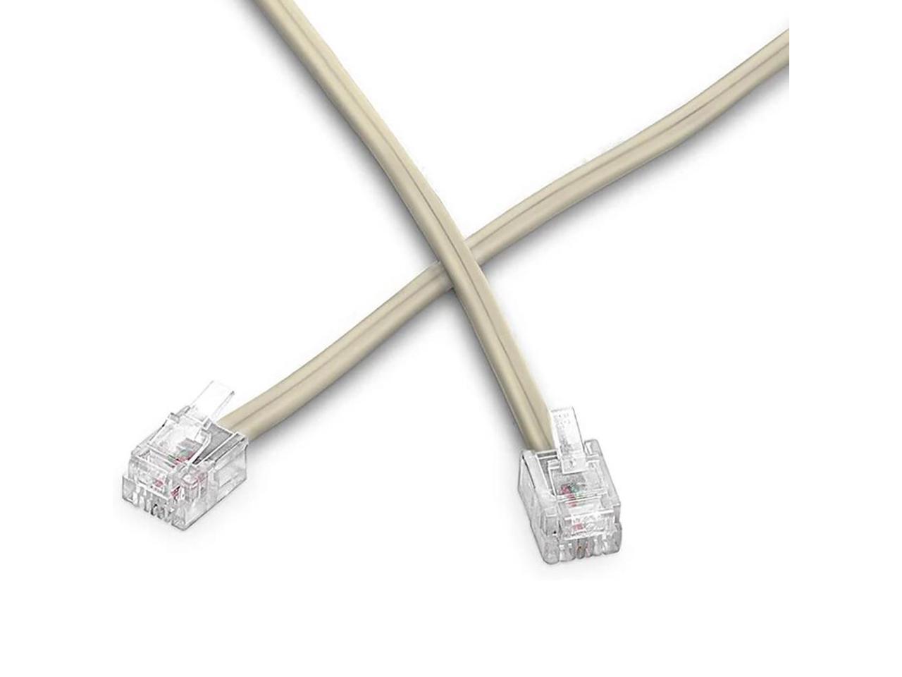RJ-11 Ethernet Telephone Cord Phone Cable Extension Line Wire Ivory Beige 25 ft