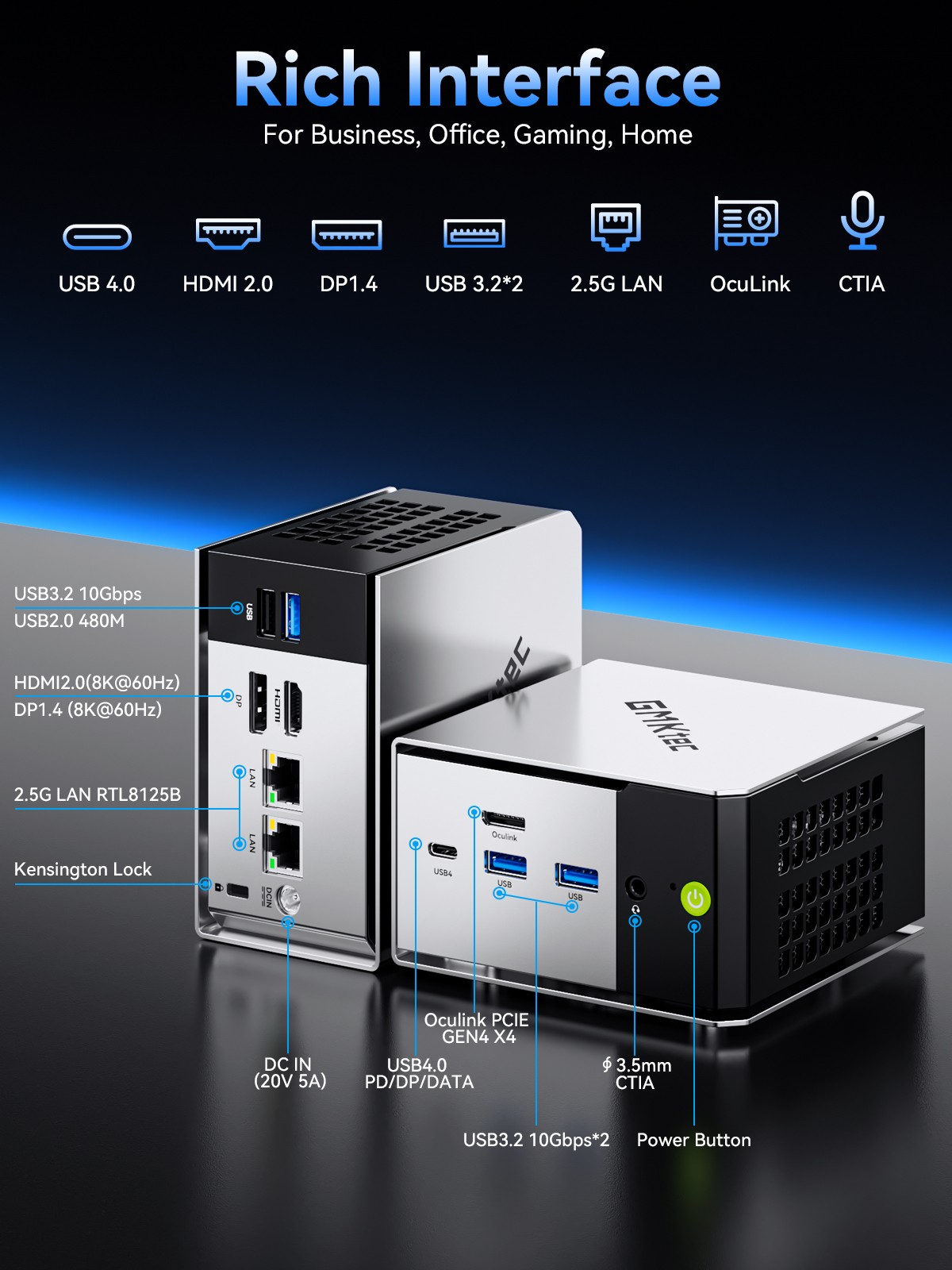 GMKtec M8 Mini Gaming PC AMD Ryzen 5 Pro 6650H 16GB RAM 1T SSD Oculink Win11 Pro