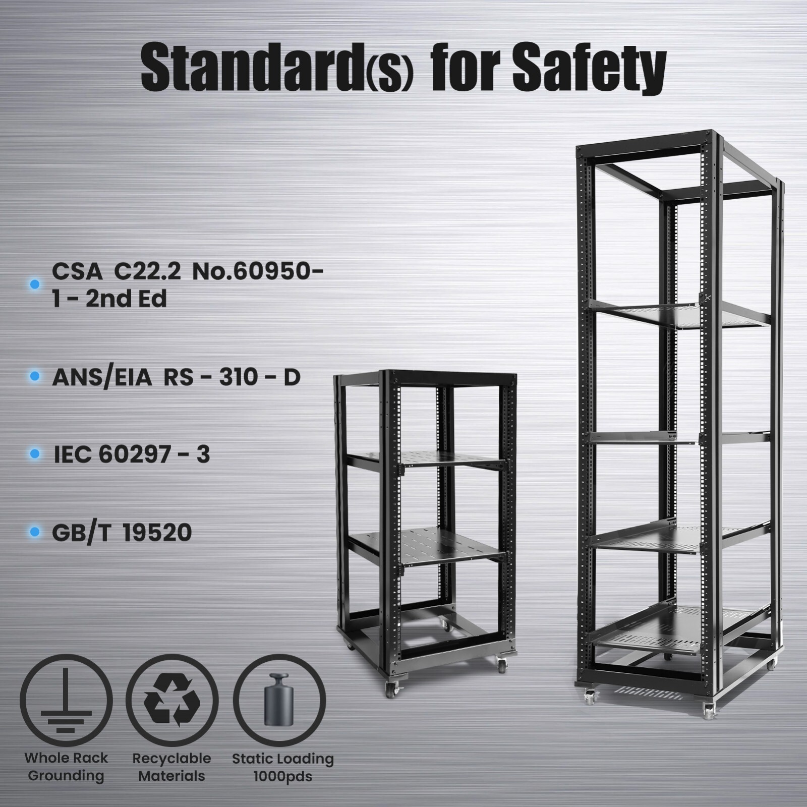 New 27U 4 Post Open Frame Network It Server Rack 17″ Deep With L Rails