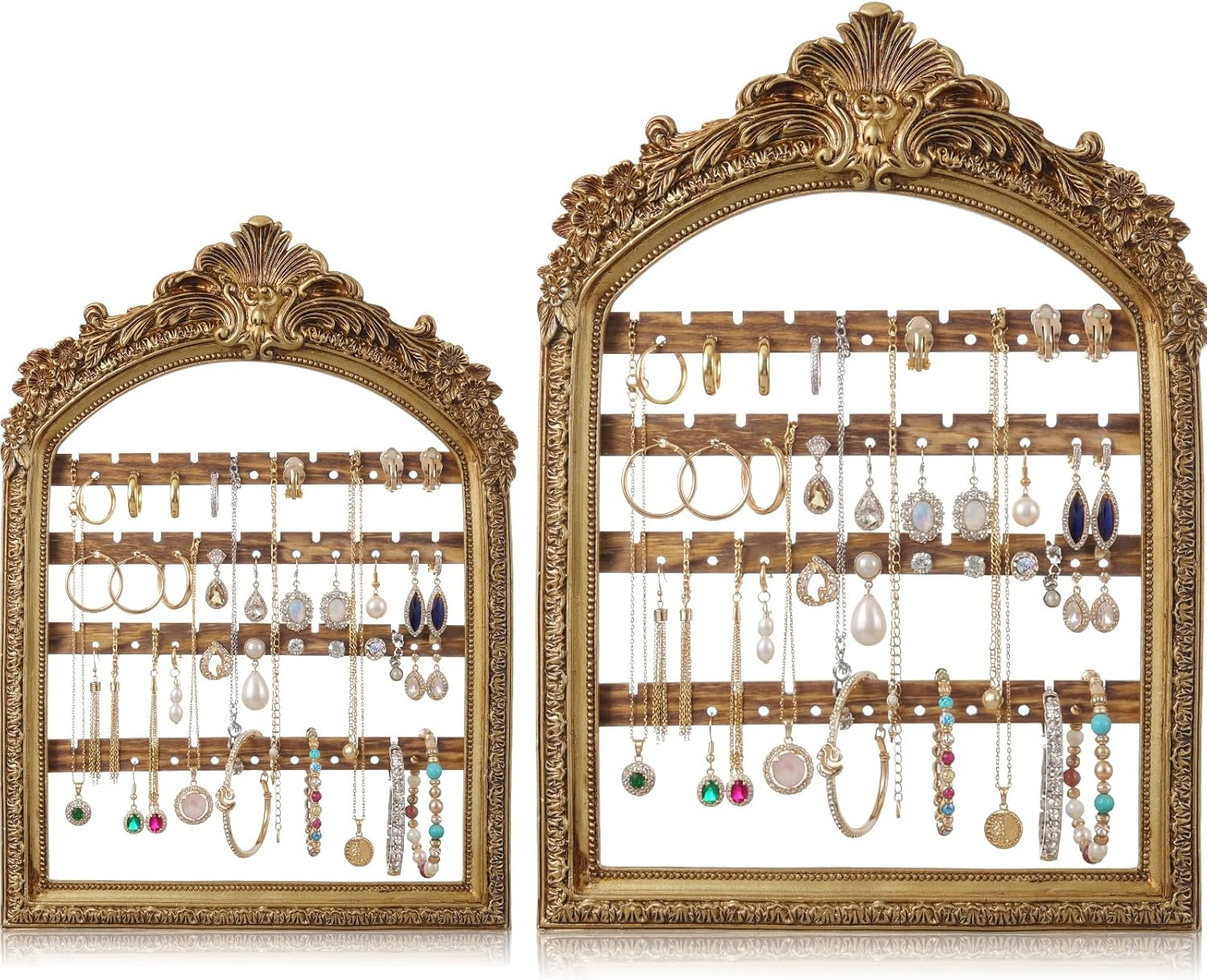 2 Pcs 10 X 6.9” & 13 X 9.3” Wall Hanging Earring Holder Organizers Vintage Arc