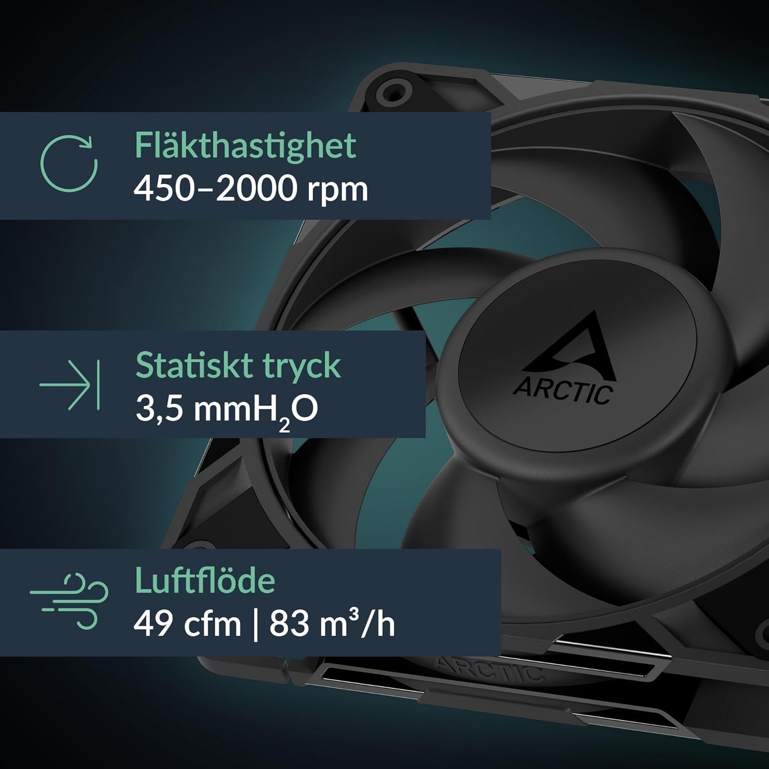 ARCTIC P12 Pro LN 5 Pack 120mm PWM Case Fans Low Noise 450-2000 RPM Black