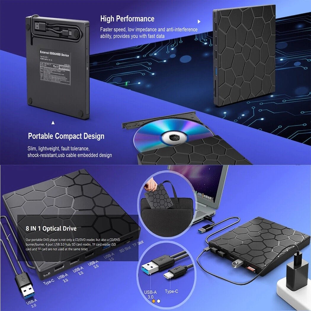 USB 3.0 Slim External CD DVD Drive Disc Player Burner Writer For Laptop PC Mac