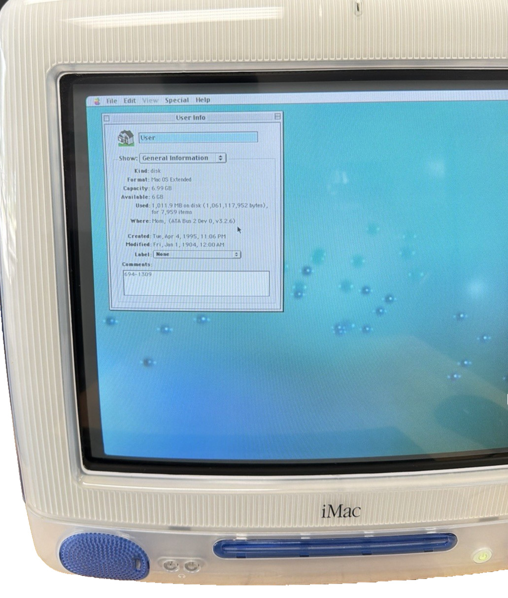 Vintage Apple iMac CRT PowerPC G3 M5521 Blue 350MHz, 192 MB, 6GB, Works Perfect
