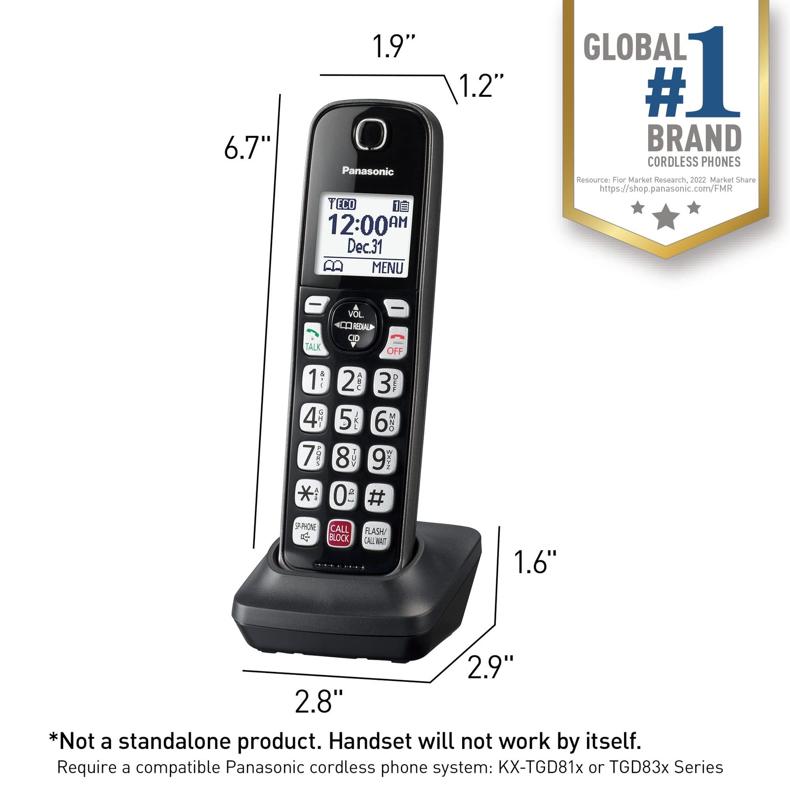 Cordless Phone Handset Additional KX-TGDA83M Metallic Black Panasonic KX-TGD81x
