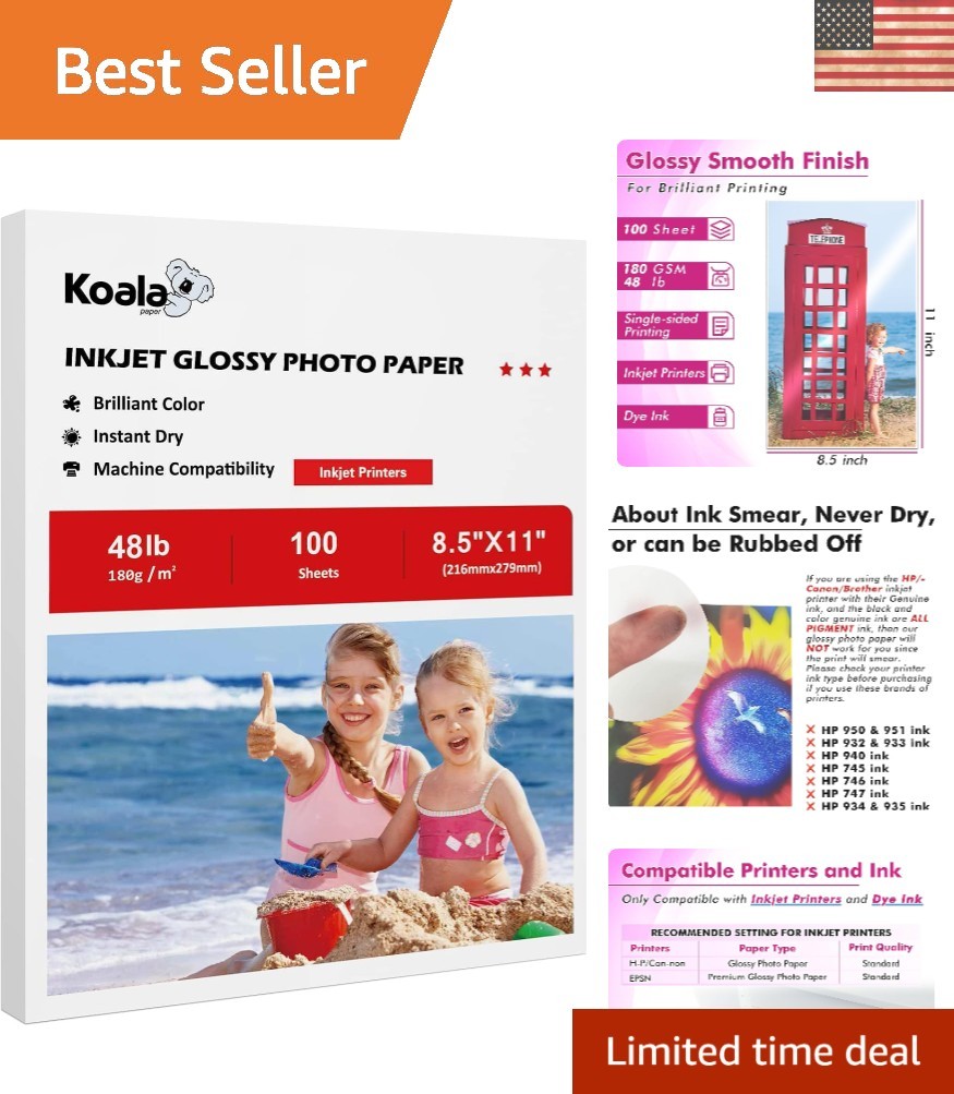 Glossy Inkjet Printing Paper 8.5×11 Inches, 100 Sheets – No Watermark for Notes