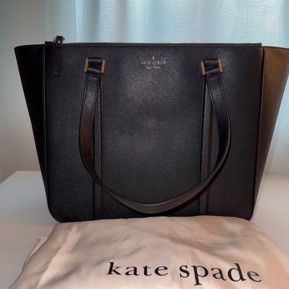 Kate Spade New York Black Saffiano Leather Laptop Tote Bag with Dust Bag NWT