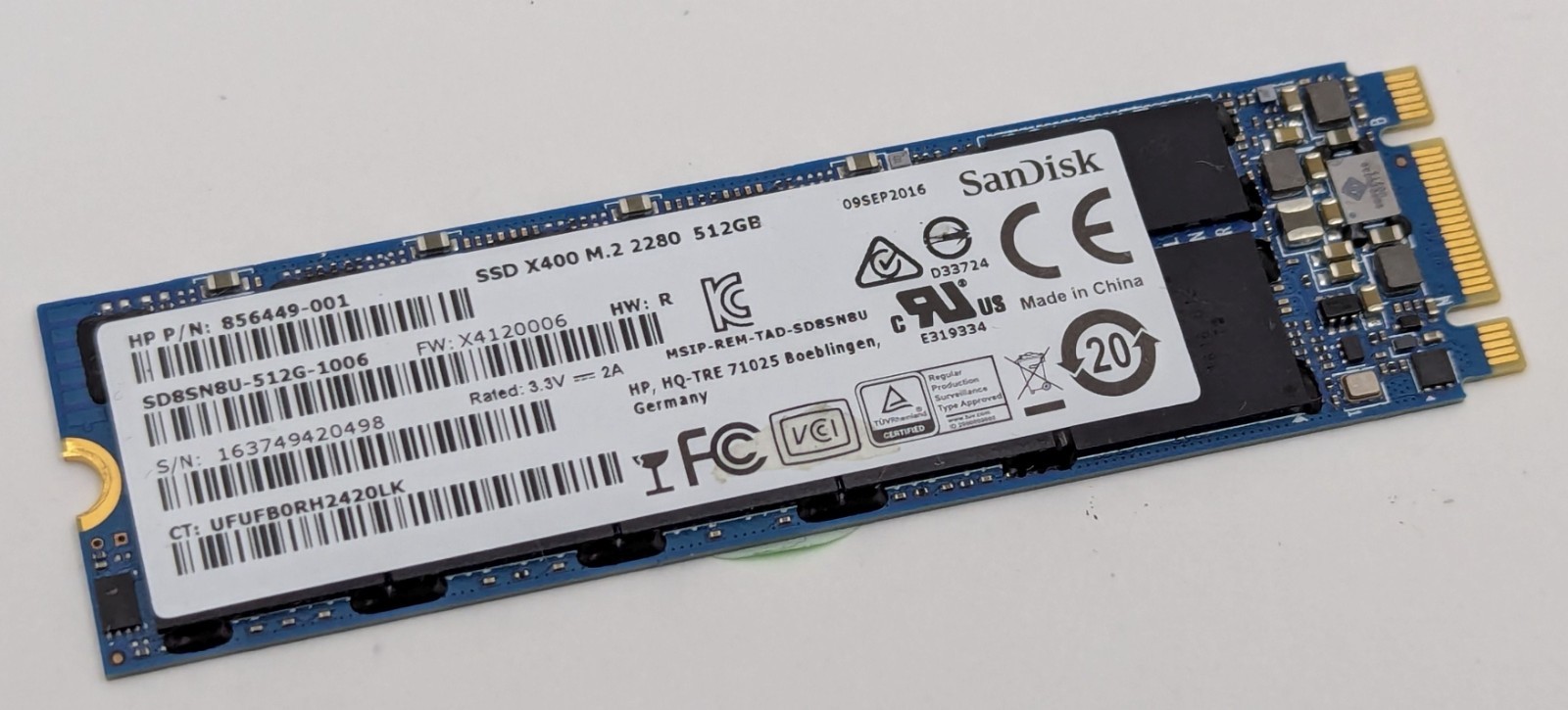 SanDisk X400 512GB M.2 SATA SSD (NOT NVMe) 2280 SD8SN8U-512G HP 856449-001