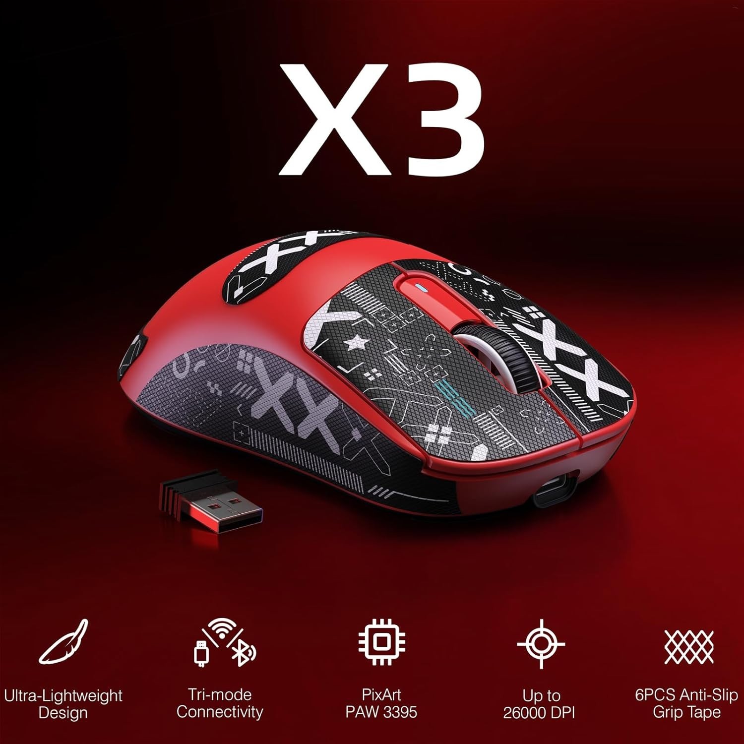 ATTACK SHARK X3 Lightweight Wireless Gaming Mouse, 49g Tri-Mode BT/2.4G/USB-C