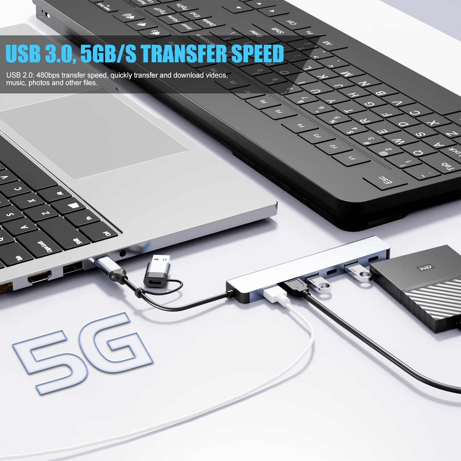 High-Speed 7 in 1 USB C Hub – Perfect for Seamless Data Transfer Across Devices