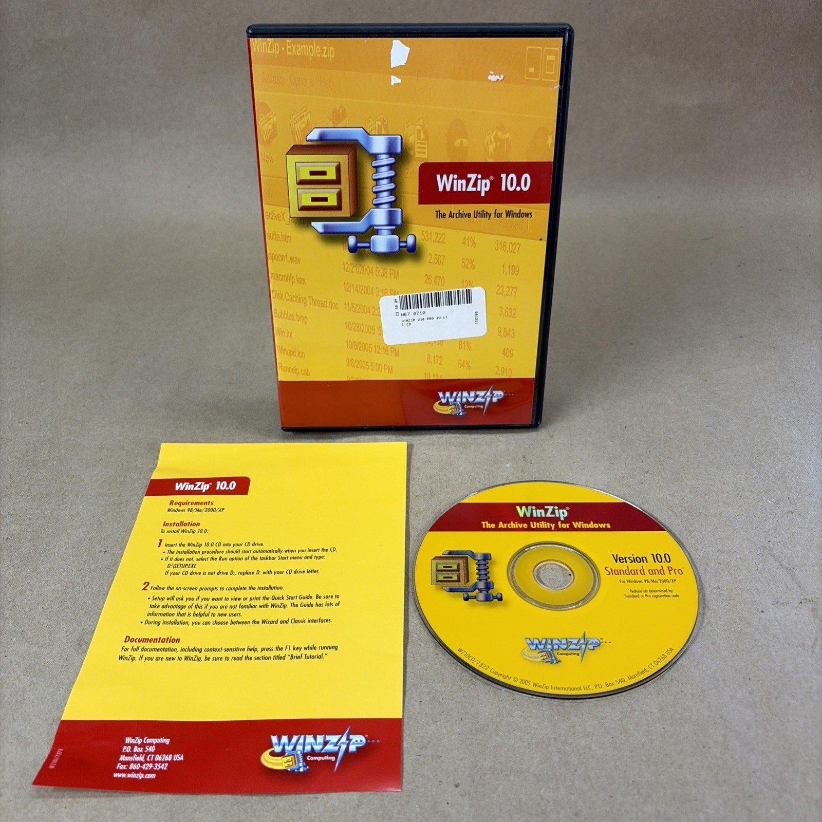 WinZip 10.0 Standard & Pro Single User CD Archive Utility Windows 98 XP with KEY
