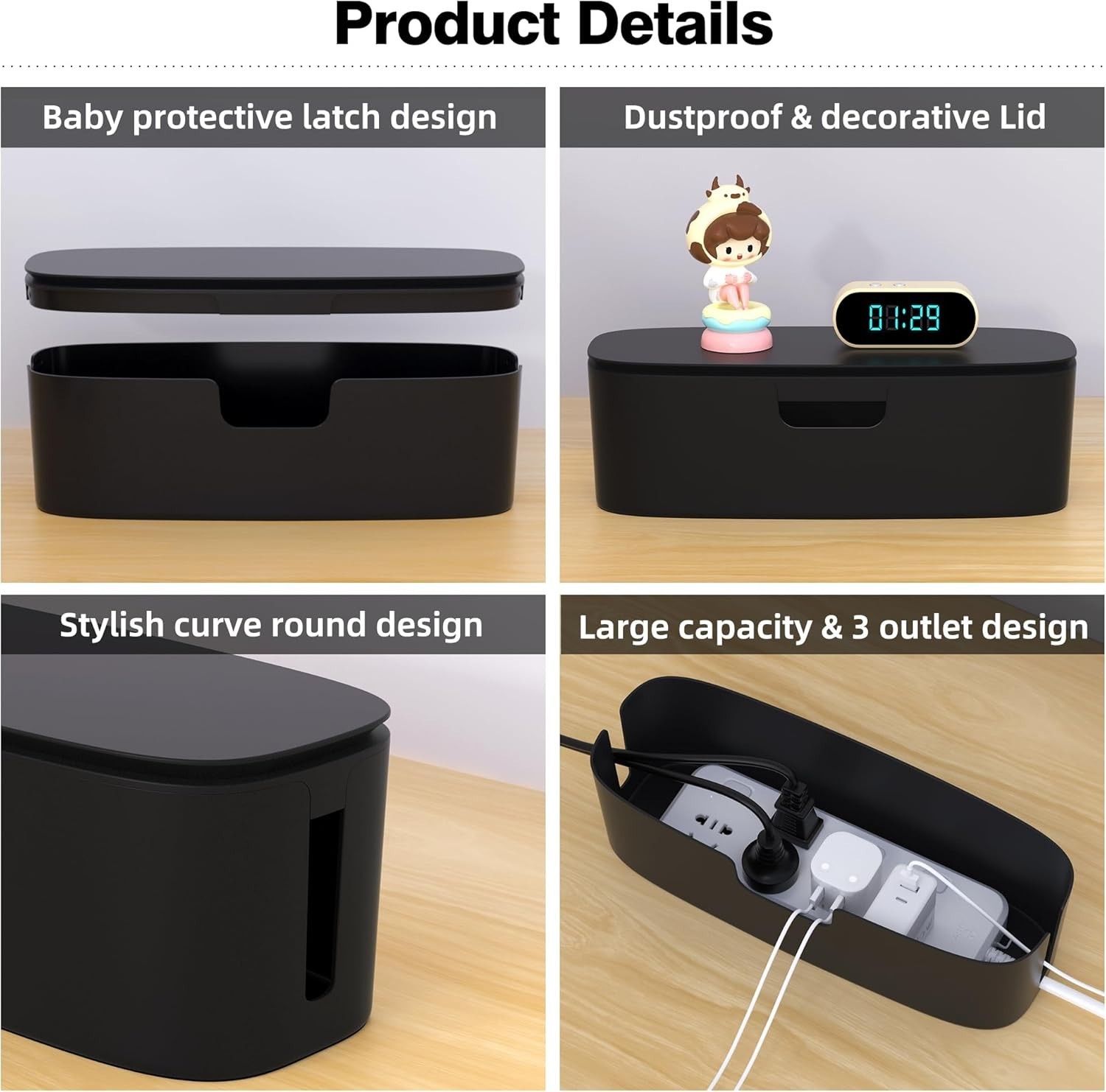 Durable ABS Cord Organizer Box – Efficient Baby-Proof Design for Home/Office