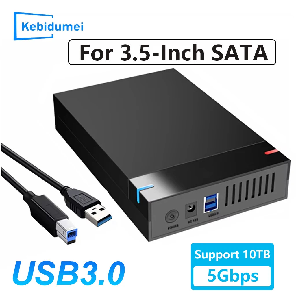 3.5 Inch HDD Case USB 3.0 to SATA External Hard Drive Reader Support 10TB Hard D
