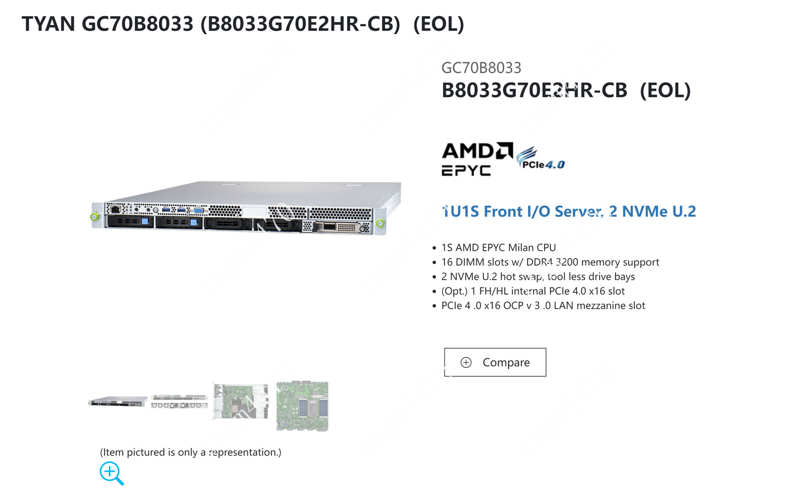 AMD EPYC 7413+TYAN GC70B8033 2.65GHZ 24 cores (B8033G70E2HR-CB) 1U server