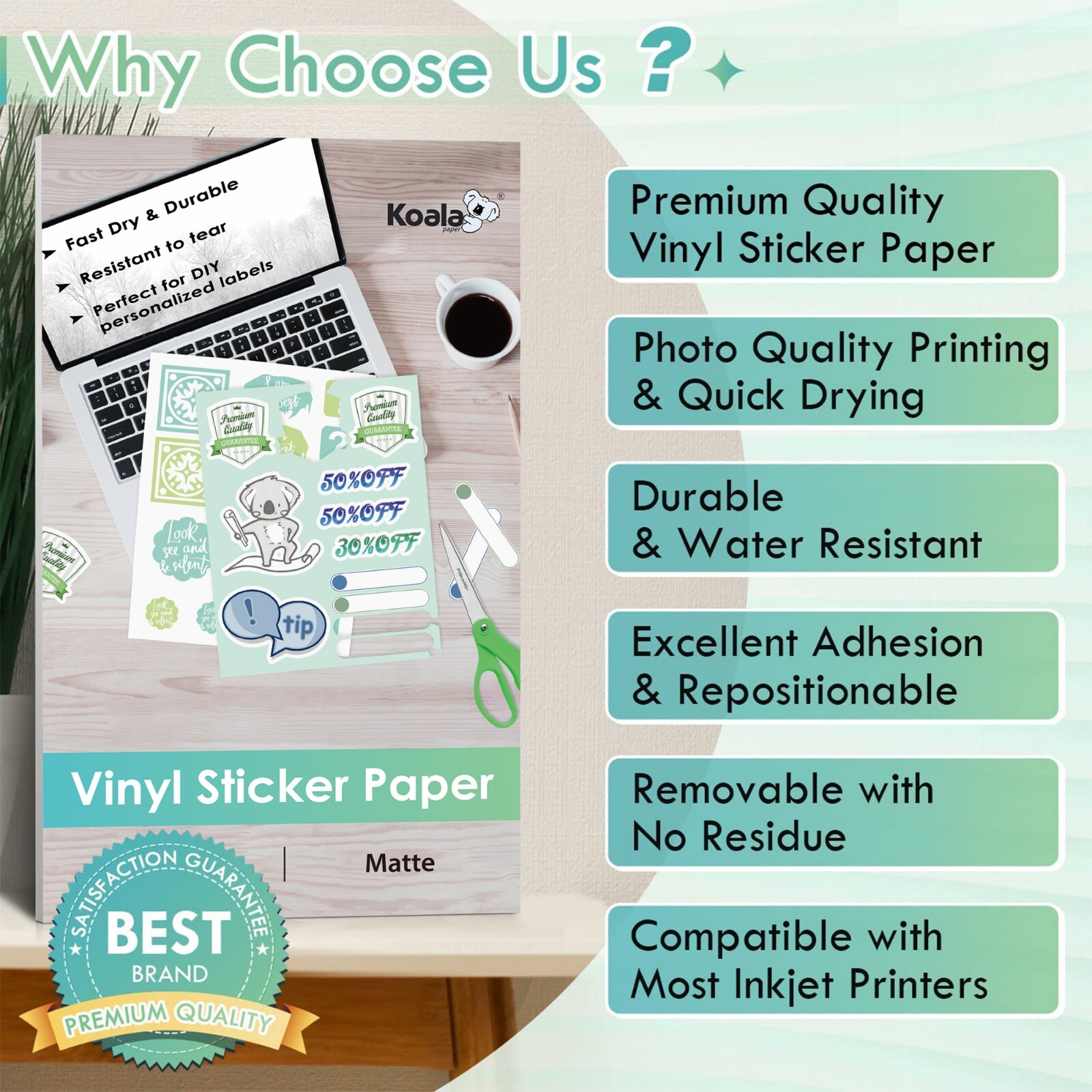 Lot Koala Printable Vinyl Sticker Paper Waterproof White 8.5×11 / 11×17 20-50PK