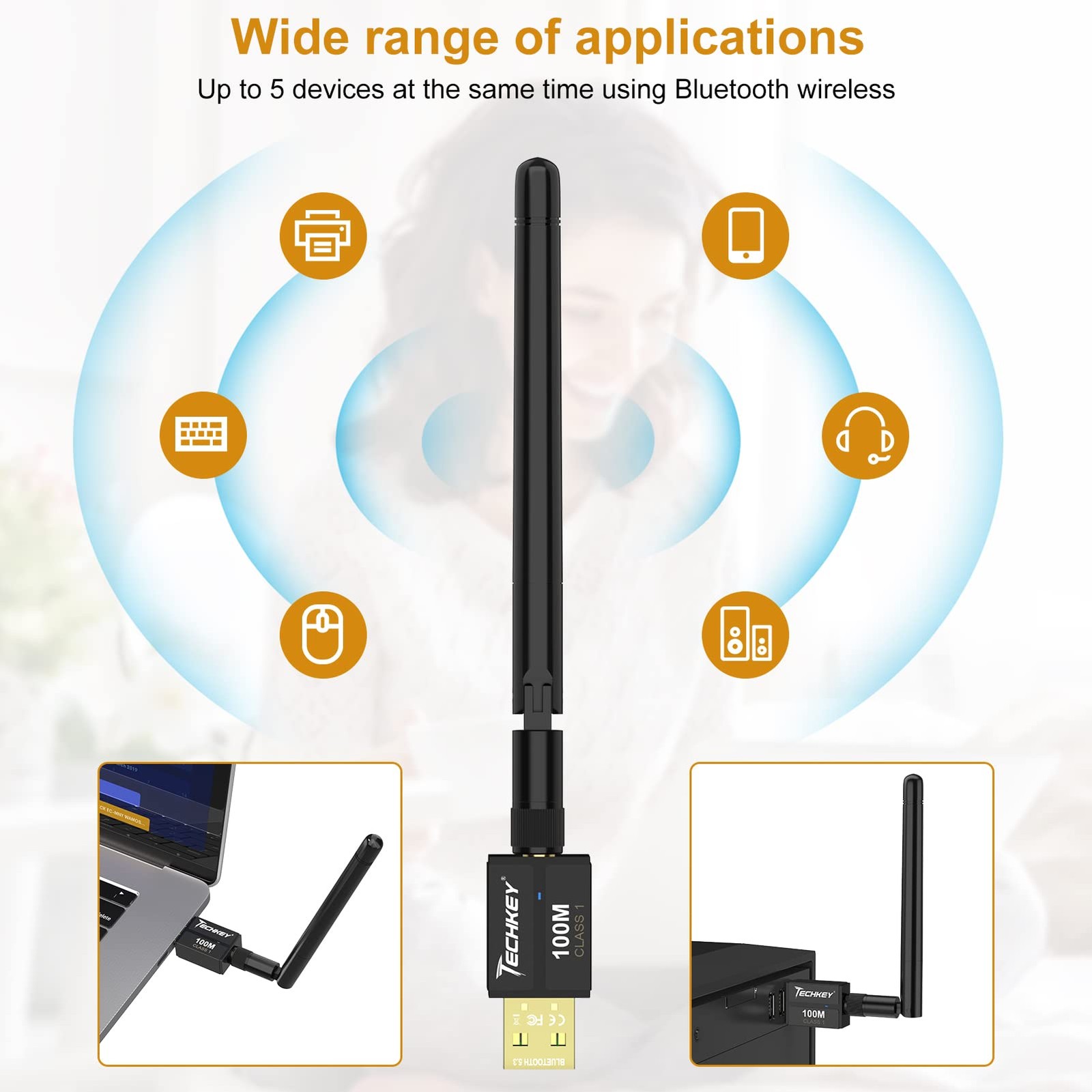 Long Range USB Bluetooth 5.3 Adapter for Desktop PC – 328FT Wireless Transfer…