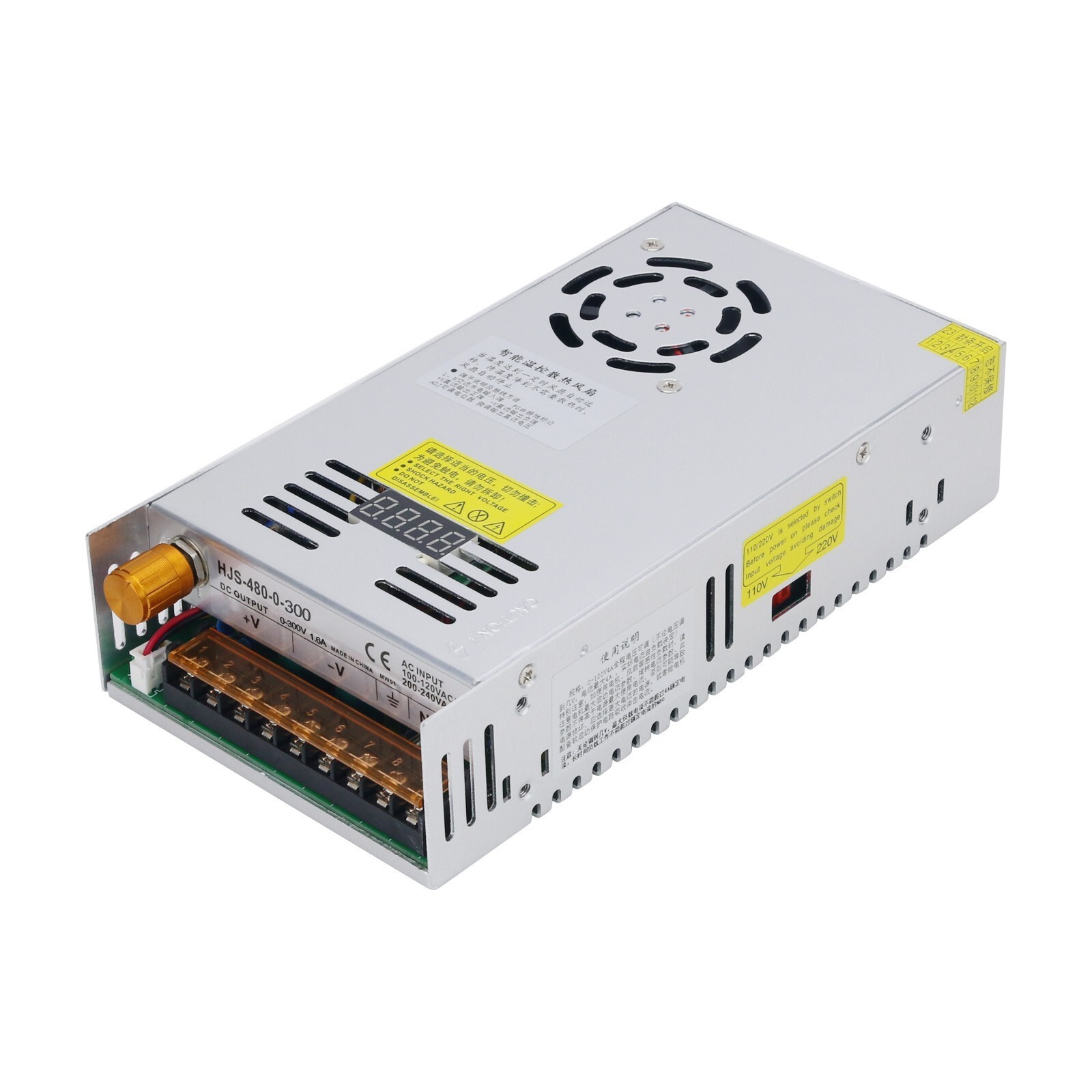 0-300V 1.6A Digital Adjustable DC Switch Power Supply with 0.28″ DC Voltmeter