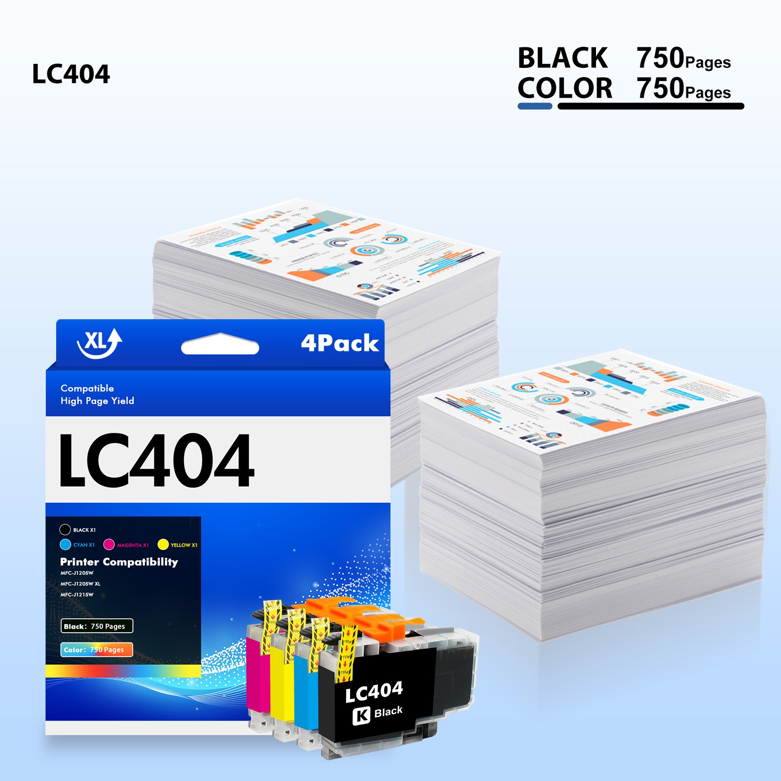 4 Pack LC-404 LC404 Ink Cartridges Compatible For Brother MFC-J1215W MFC-J1205W