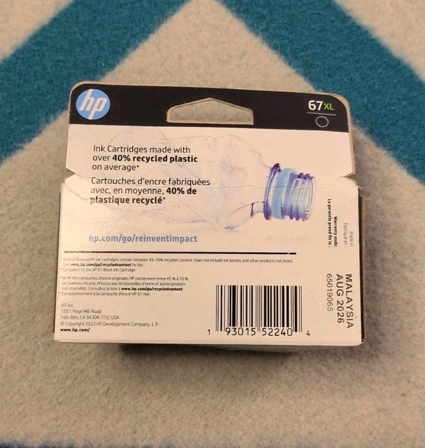 Genuine HP 67XL Black Ink Cartridge 3YM57AN Exp. 2026