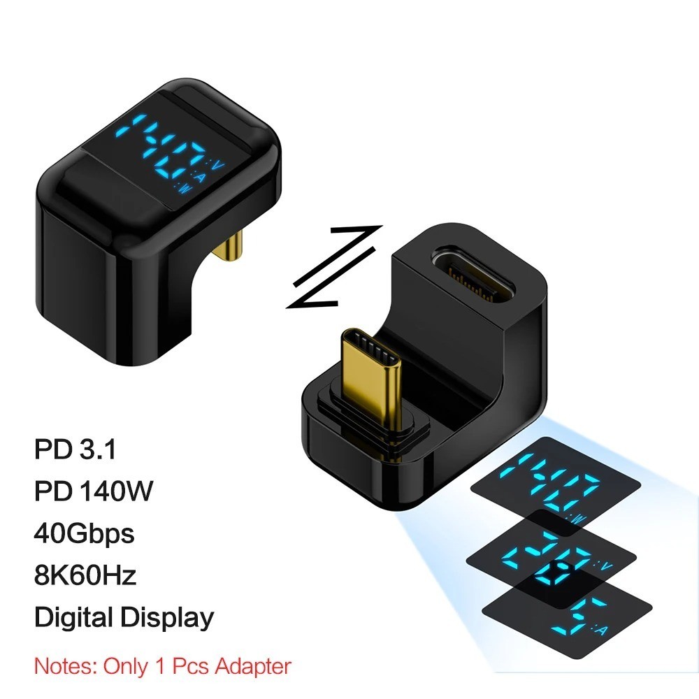 90 Degree USB C Adapter Right Angle U Shape 40Gbps PD 140W 8K Video Converter