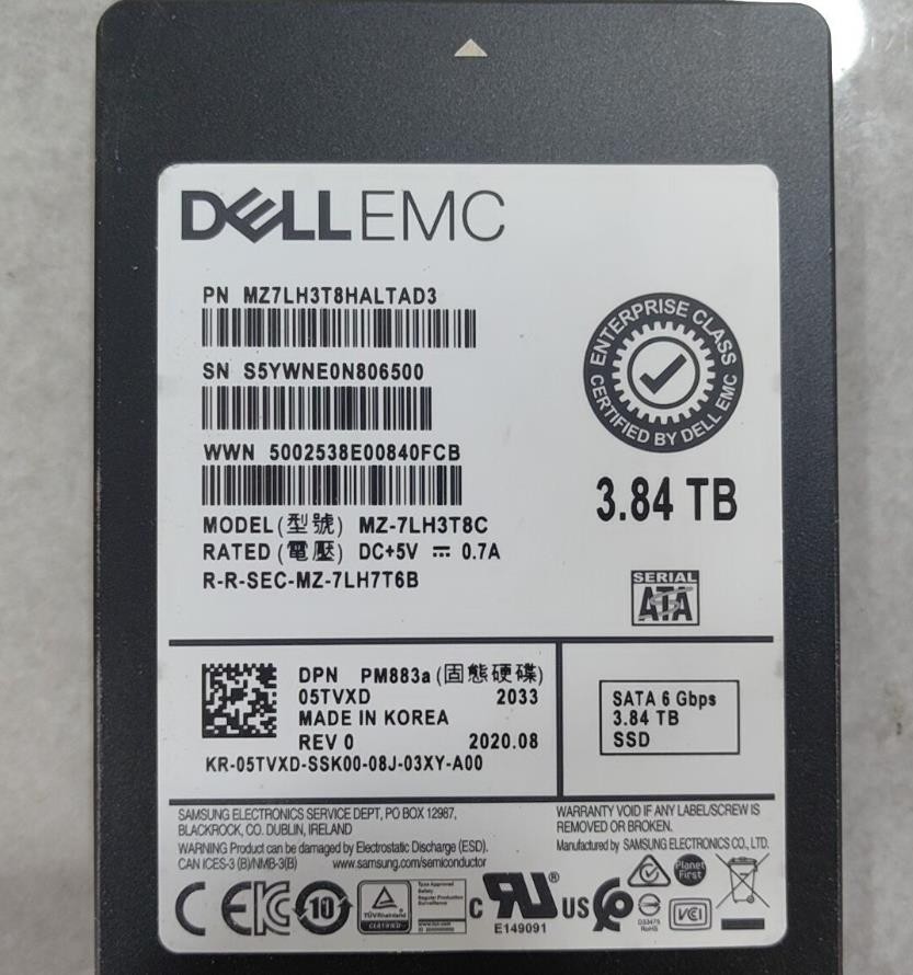 Dell 3.84TB SATA 6Gbps Read Intensive 2.5” SSD 05TVXD 5TVXD PM883a MZ-7LH3T8C