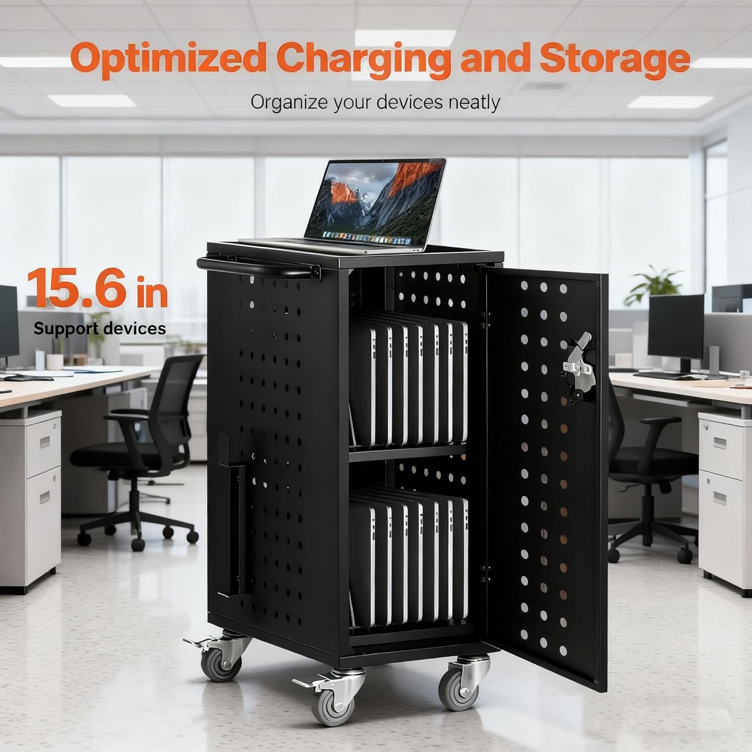 Mobile Laptop Charging Cart with Lock & Key-Cart Up To 15.6″ Device,16/20/32 Pcs