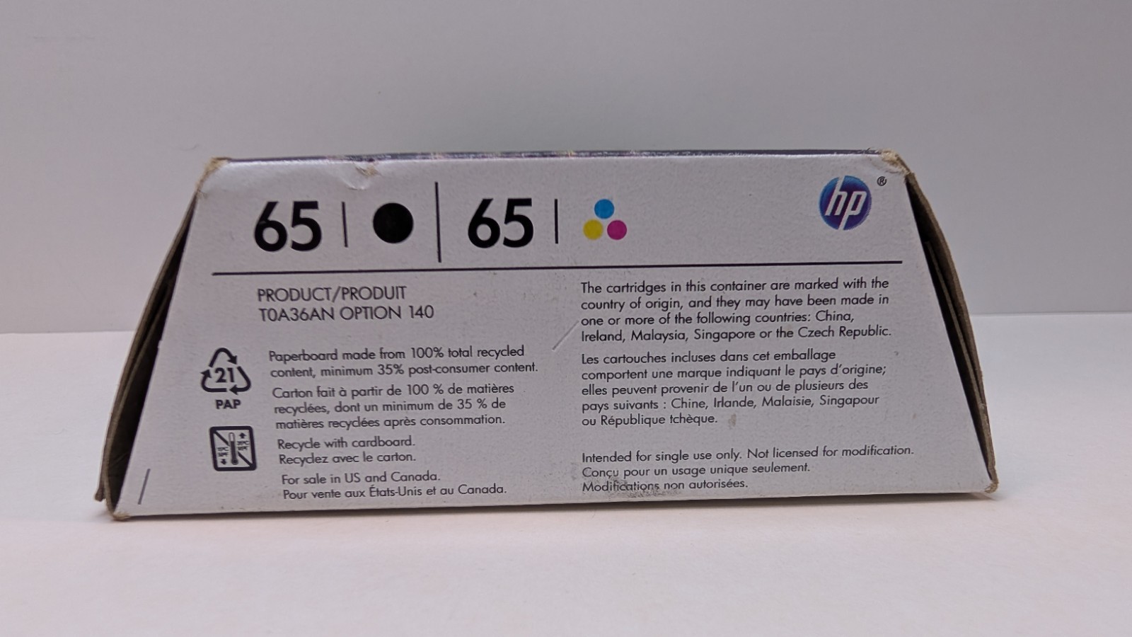 Genuine HP 65 T0A36AN Black & Tri-color Original Ink Cartridges 2-Pack