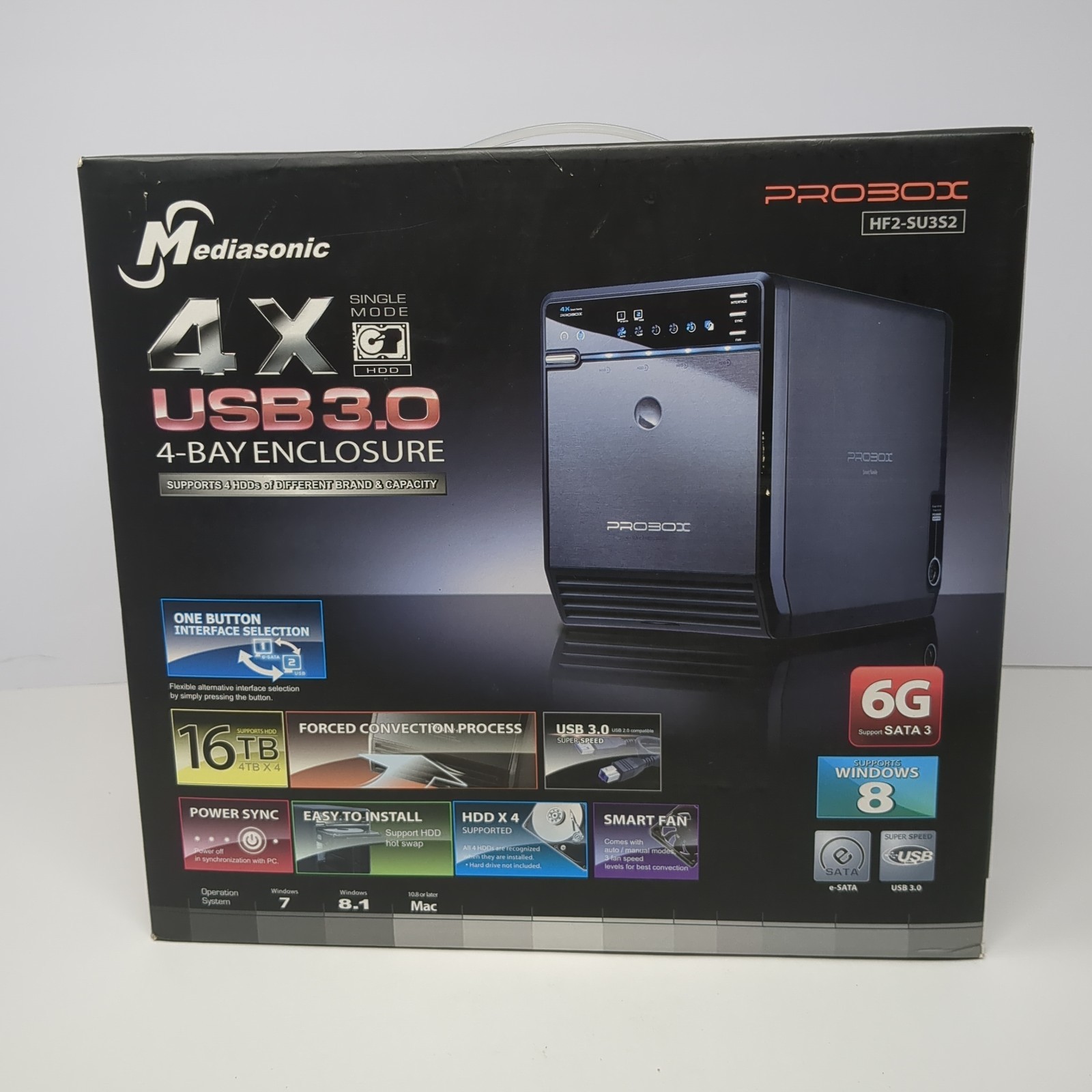 Mediasonic ProBox 4 Bay 3.5″ HDD Enclosure with USB 3.0 & eSATA 16TB Maximum