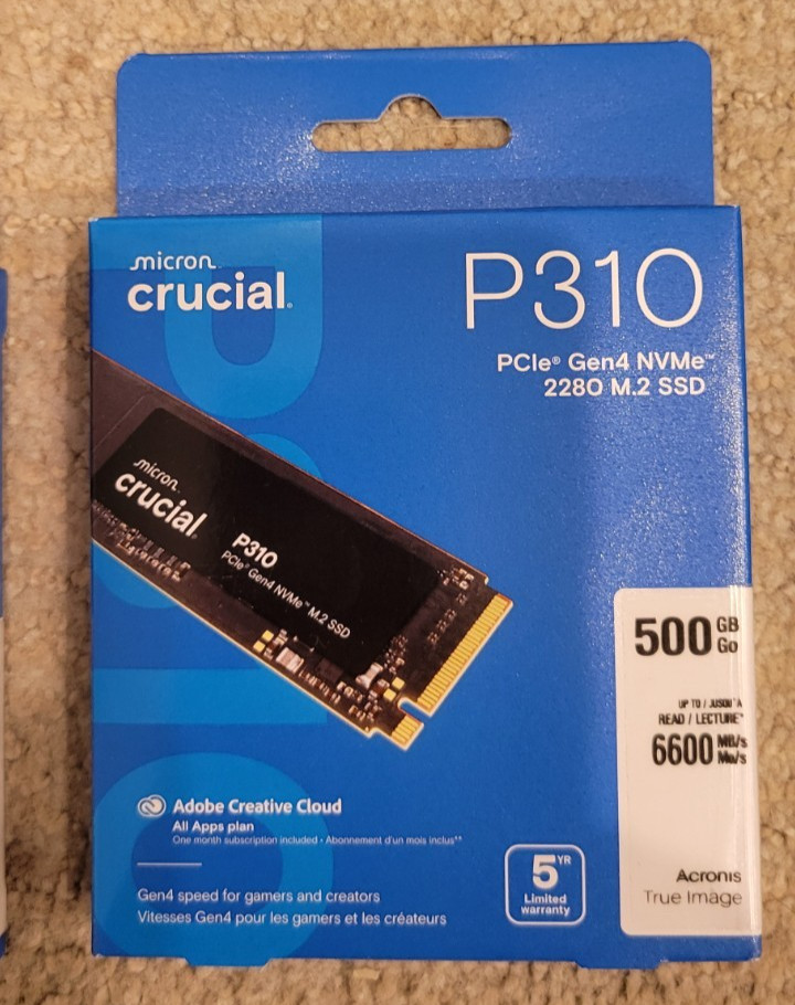 Crucial P310 500GB M.2 2280 PCIe Gen4 3D NAND NVMe 6,600MB/s SSD CT500P310SSD8