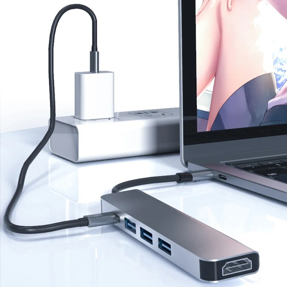 USB C Hub 5 in 1 4K HDMI PD Fast Charge USB 3.0 Dock for MacBook Samsung