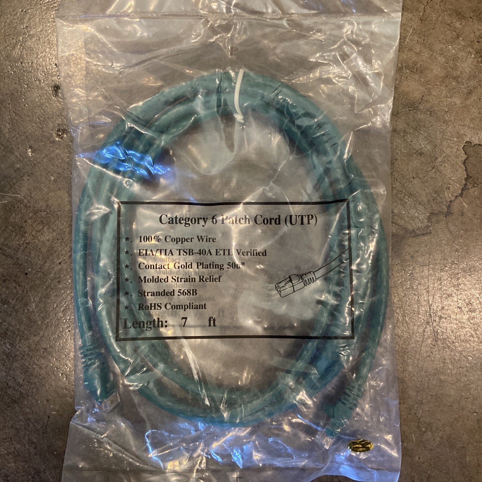 CATEGORY 6 PATCH CORD (UTP), STRANDED 568B, 7FT GREEN