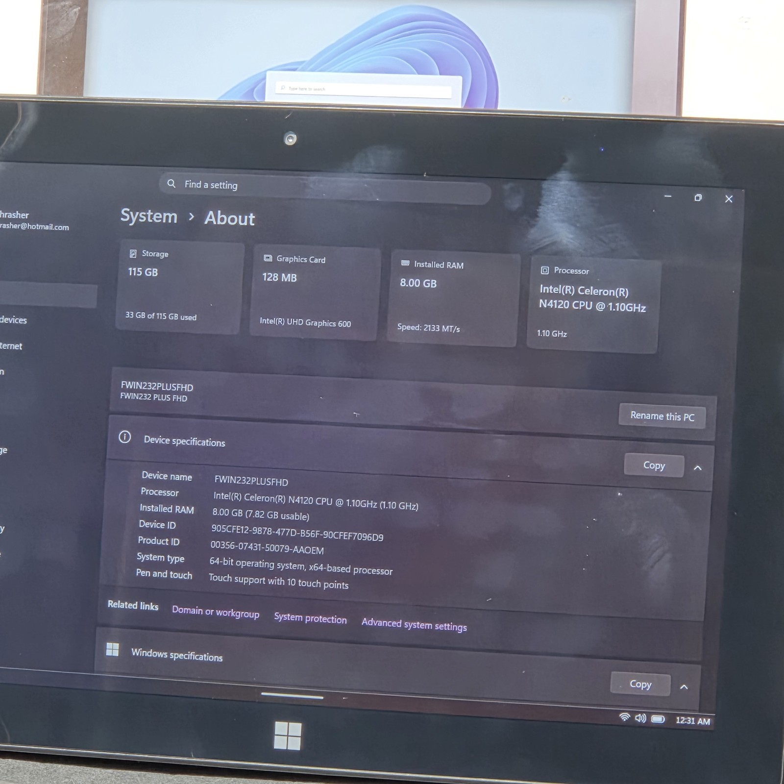Fusion5 FWIN232 PRO N5 10.1″ Tablet Windows 11 8GB Ram 115GB SSD . Screen Nick*